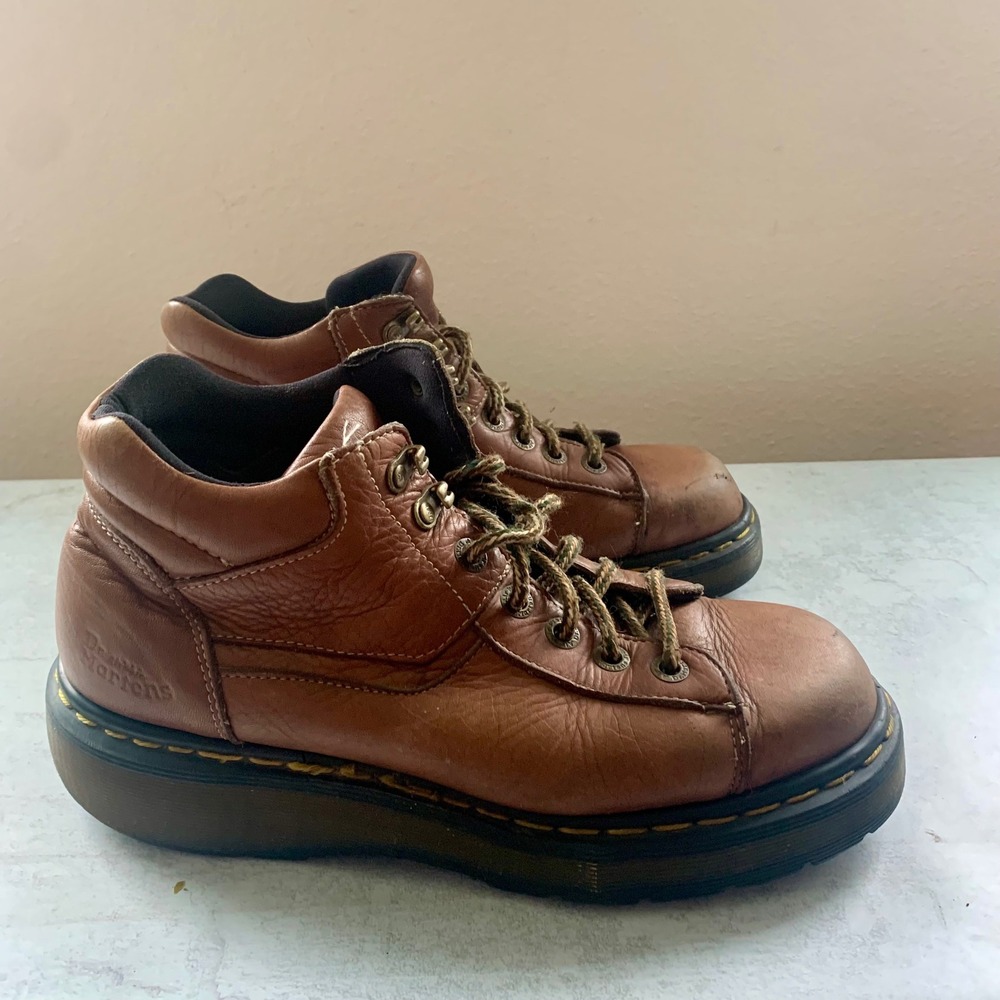Dr Martens Brown Leather Work Boots Mens 8 Womens 9 Lace Up AirWair Ankle Boots